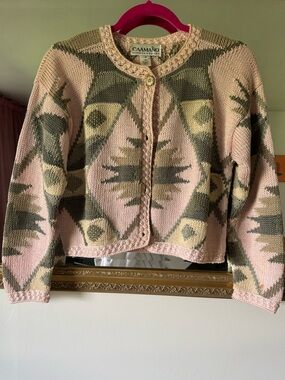 Caamano Pink & Green Patterned Knit Cardigan